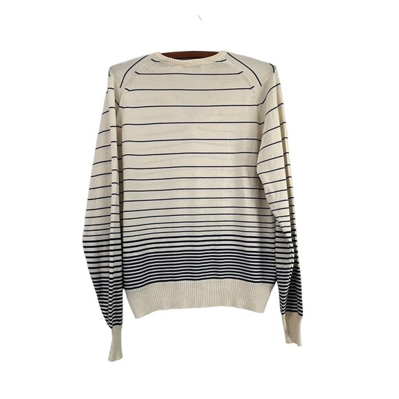 Vintage Givenchy Sport Cream Navy Striped Bow Front Vneck Sweater Size 40 - Picture 2 of 4